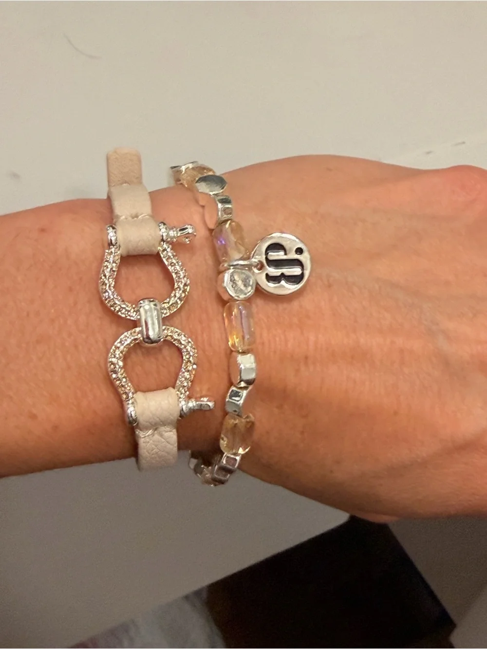 Beige Leather Bracelet with Iridescent Bead Stack - BP NWOT!
